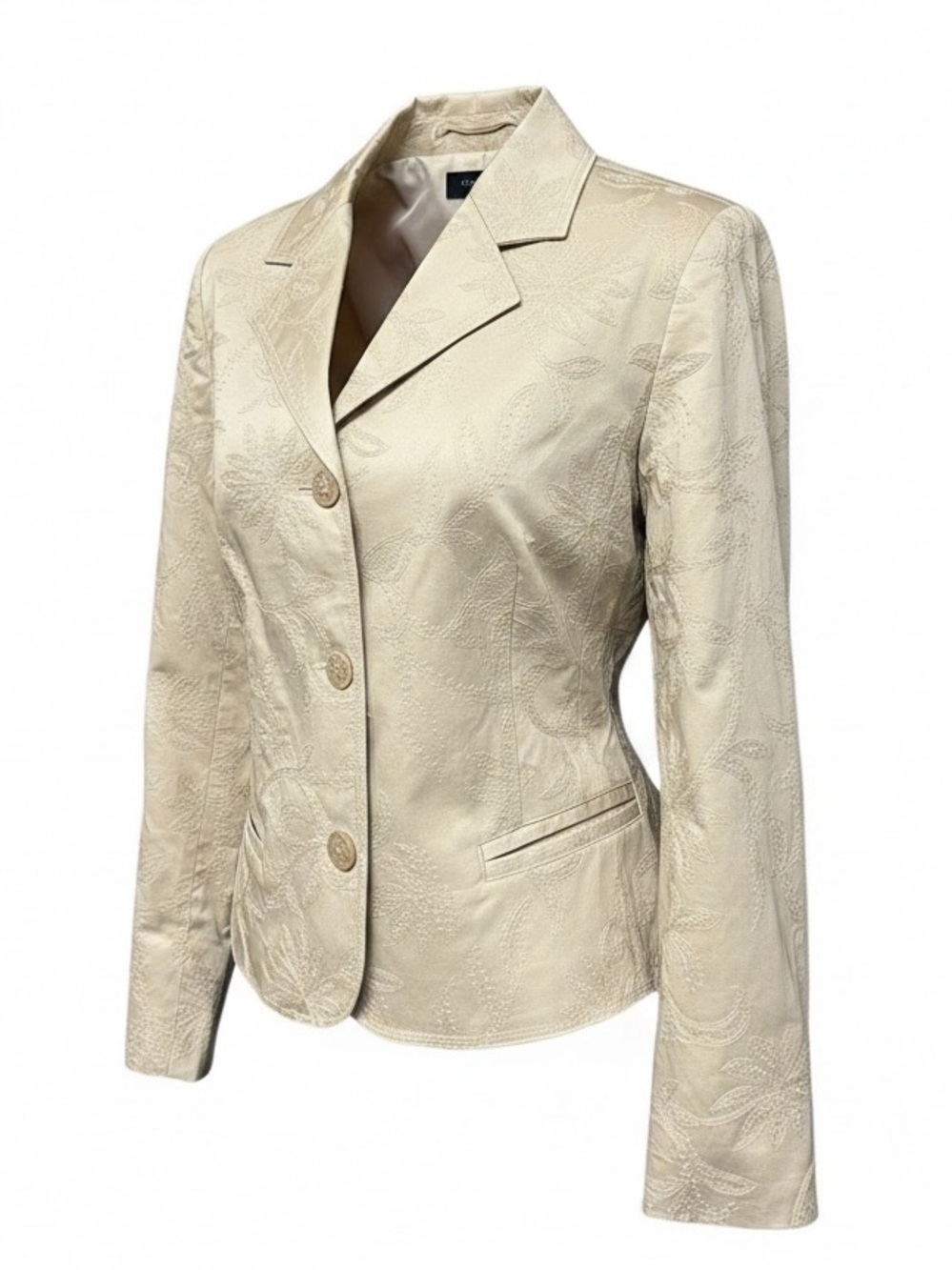 Judith Hart Ecru Beige Brocade Blazer 3 Button Cotton Blend Womens size 10